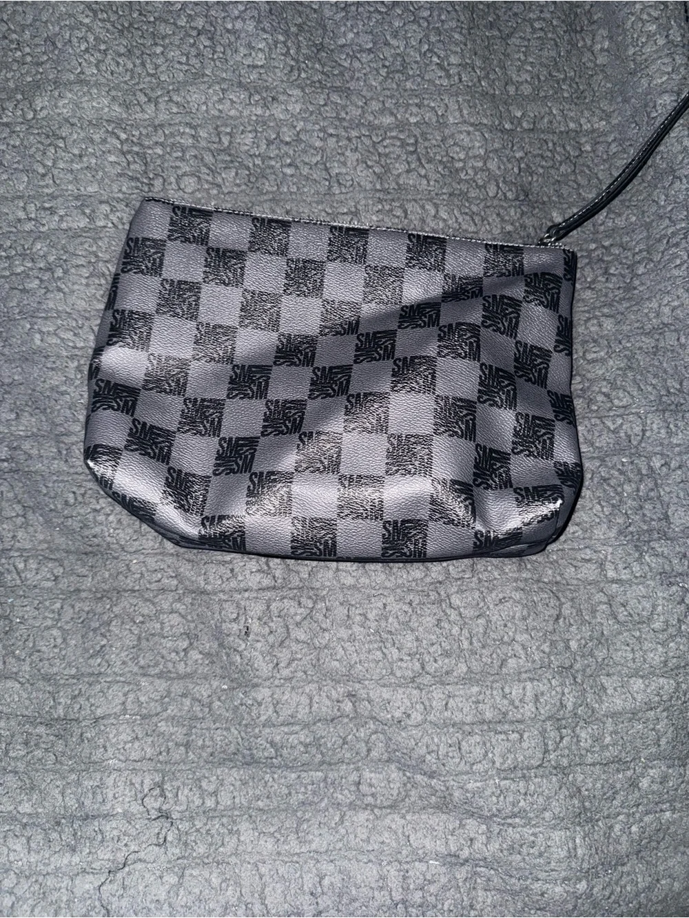 Steve Madden Gray and Black Check Cosmetic Pouch